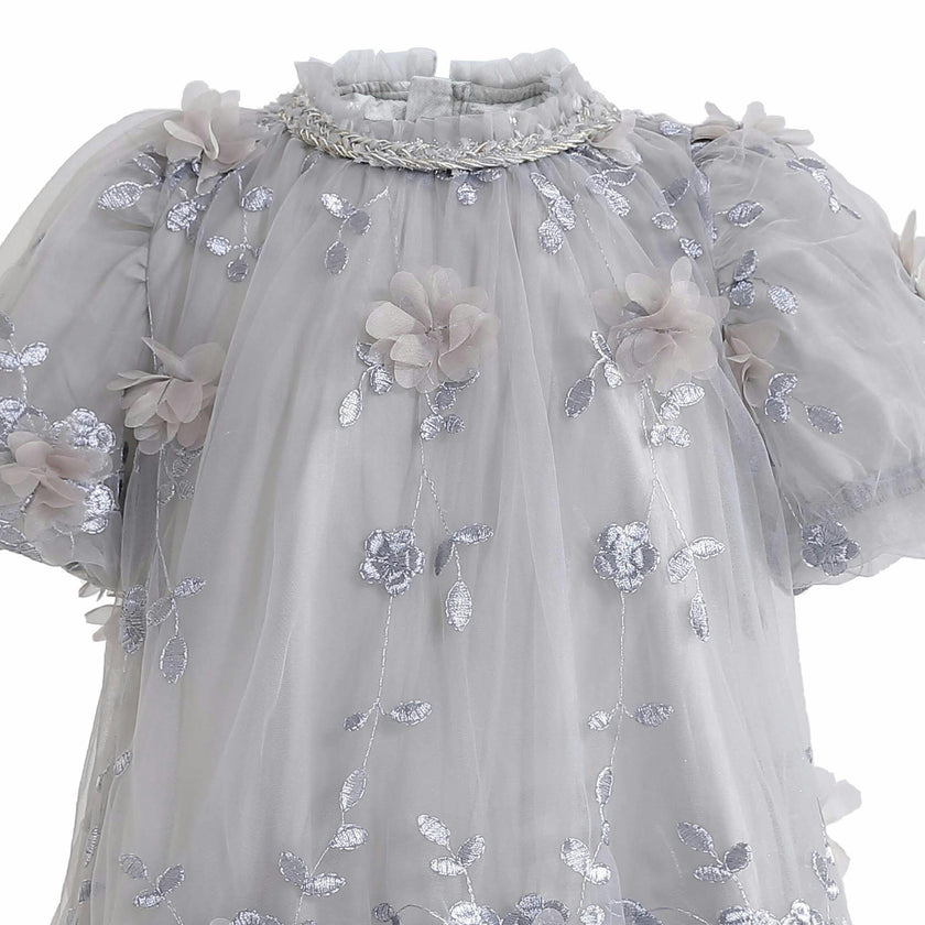 Silver Bloom Embroidered Occasion Dress