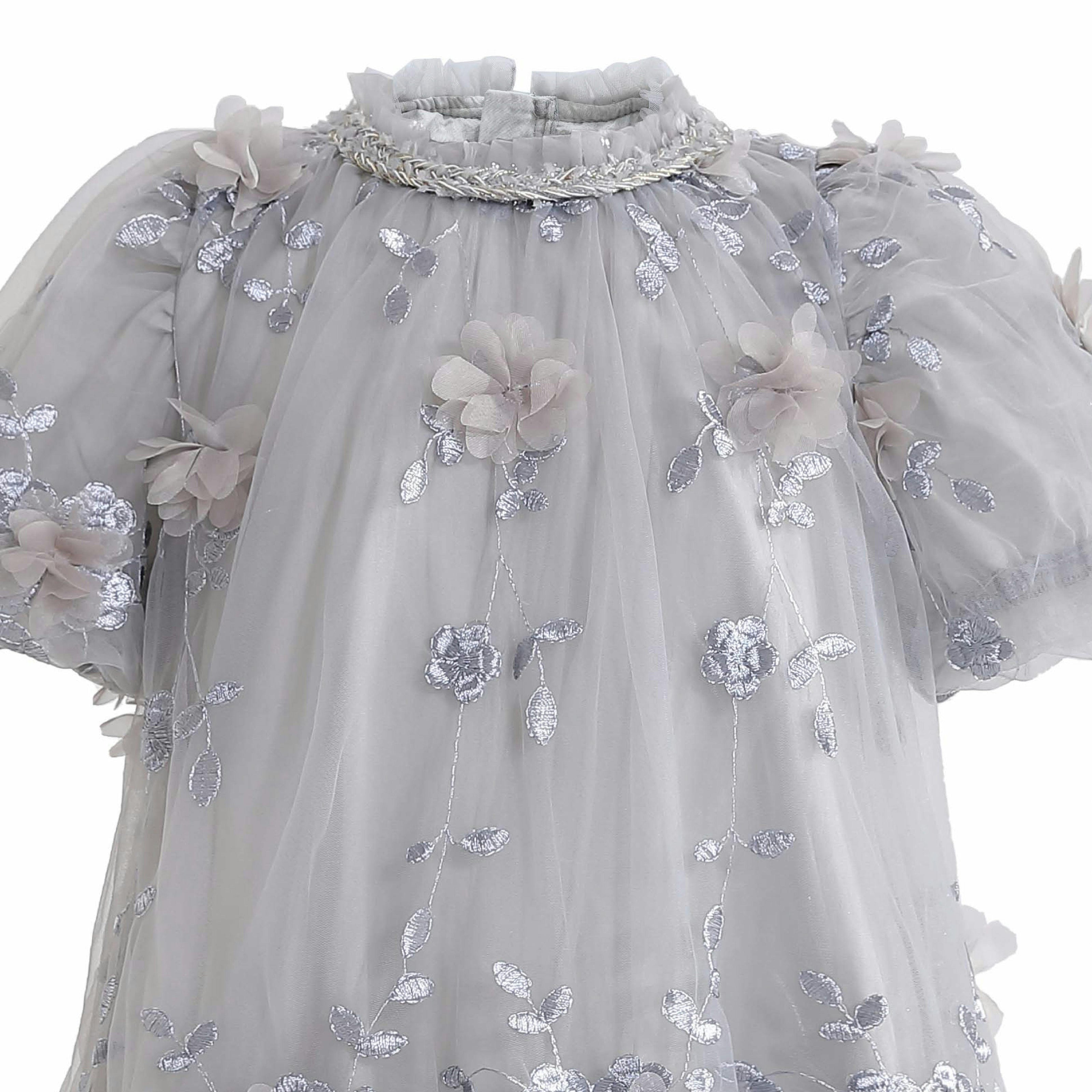 Silver Bloom Embroidered Occasion Dress