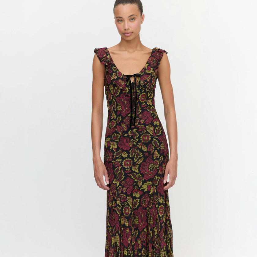 The Augustina Dress - Black Palampore Floral
