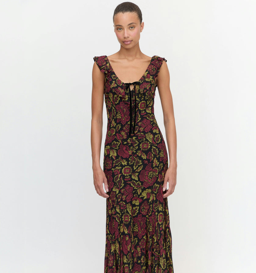 The Augustina Dress - Black Palampore Floral