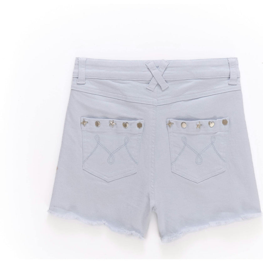 Girls Twill Stud Short in Cloud Blue