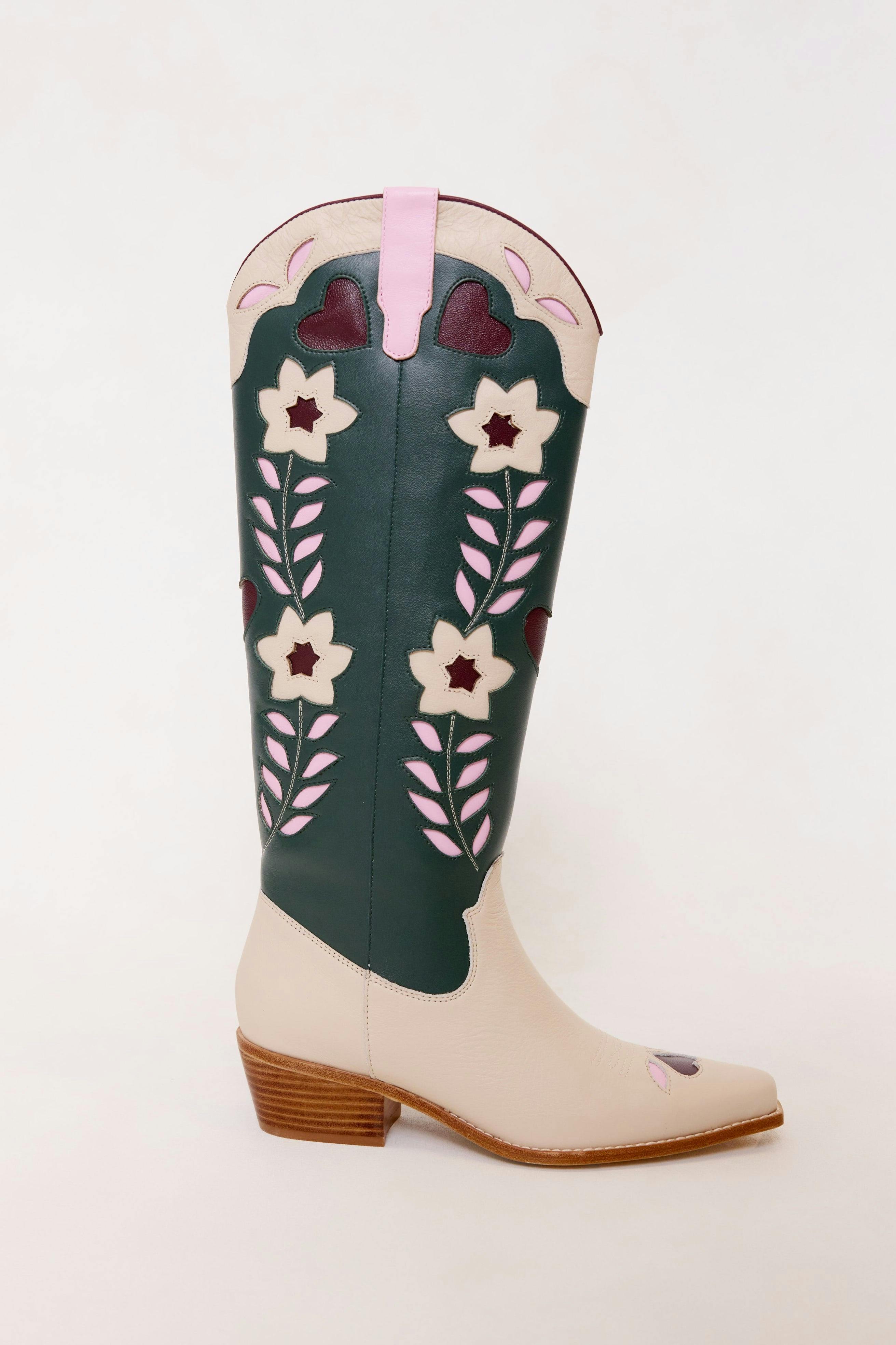 Dakota Boot in Green & Cream