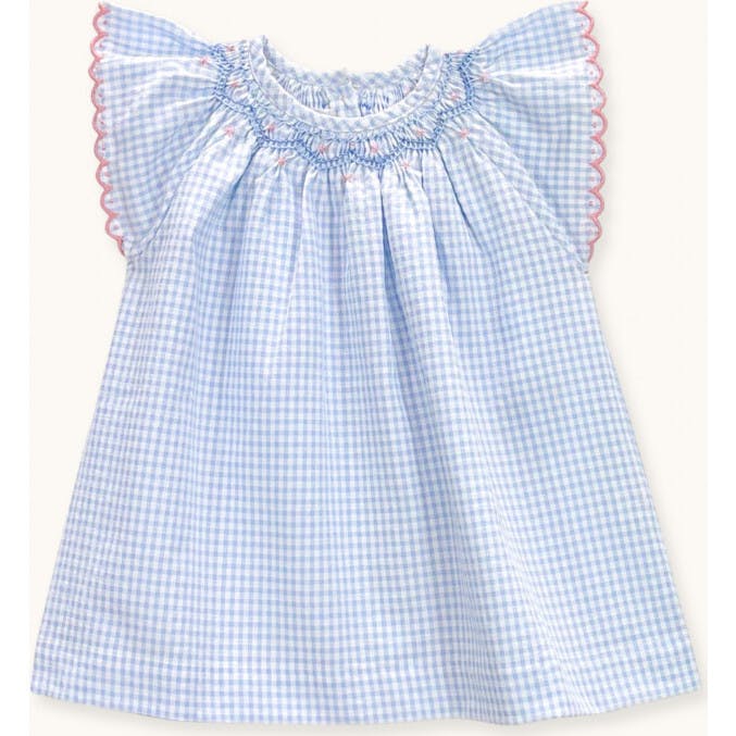 Baby Dress Gabrielle Hand-Smocked In Blue Gingham, Blue
