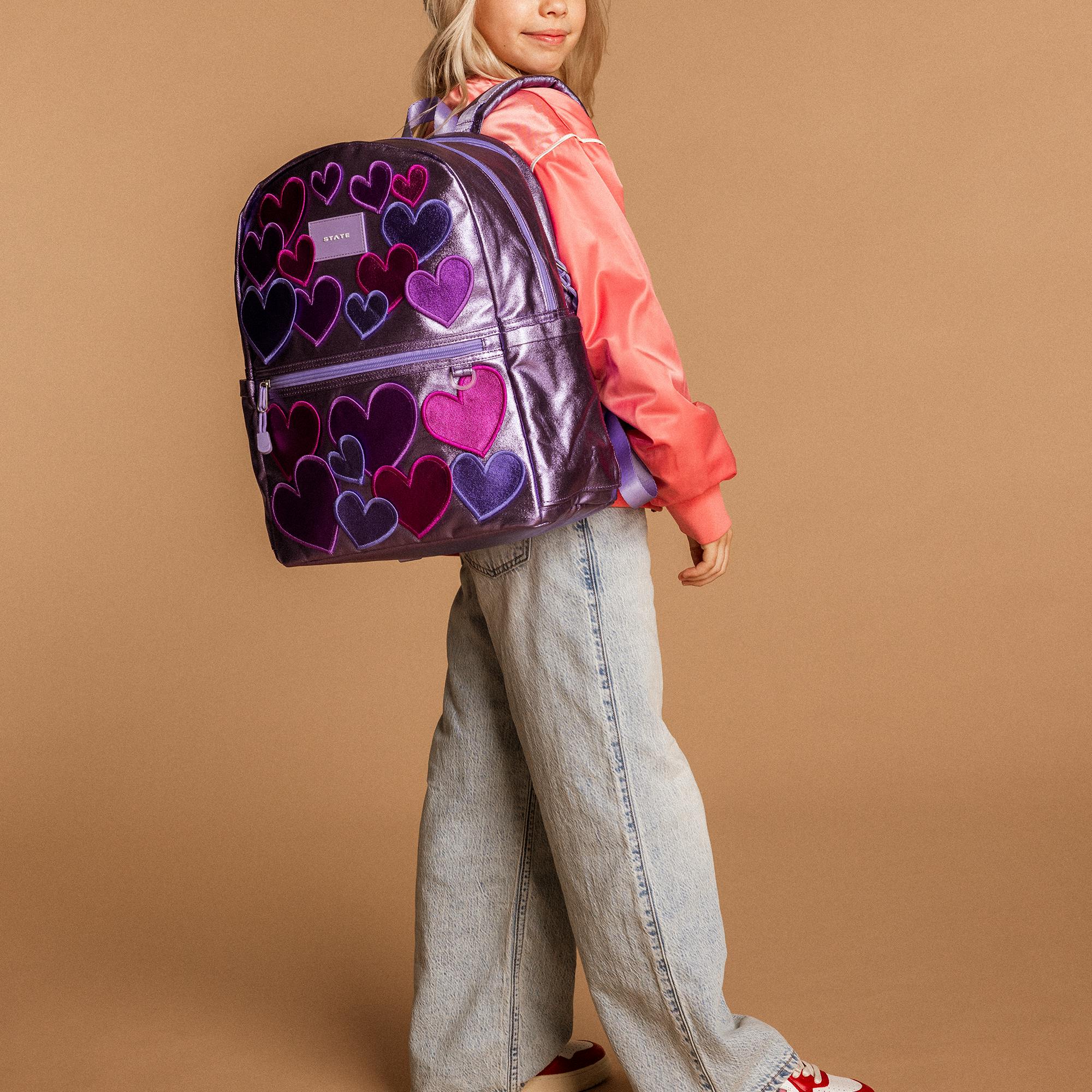 Kane Double Pocket Backpack, Metallic 3D Hearts