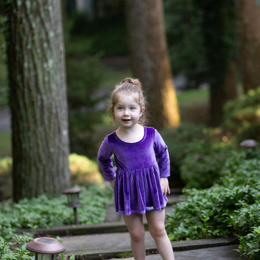 Long Sleeve Bubble Romper in Dark Purple Velvet