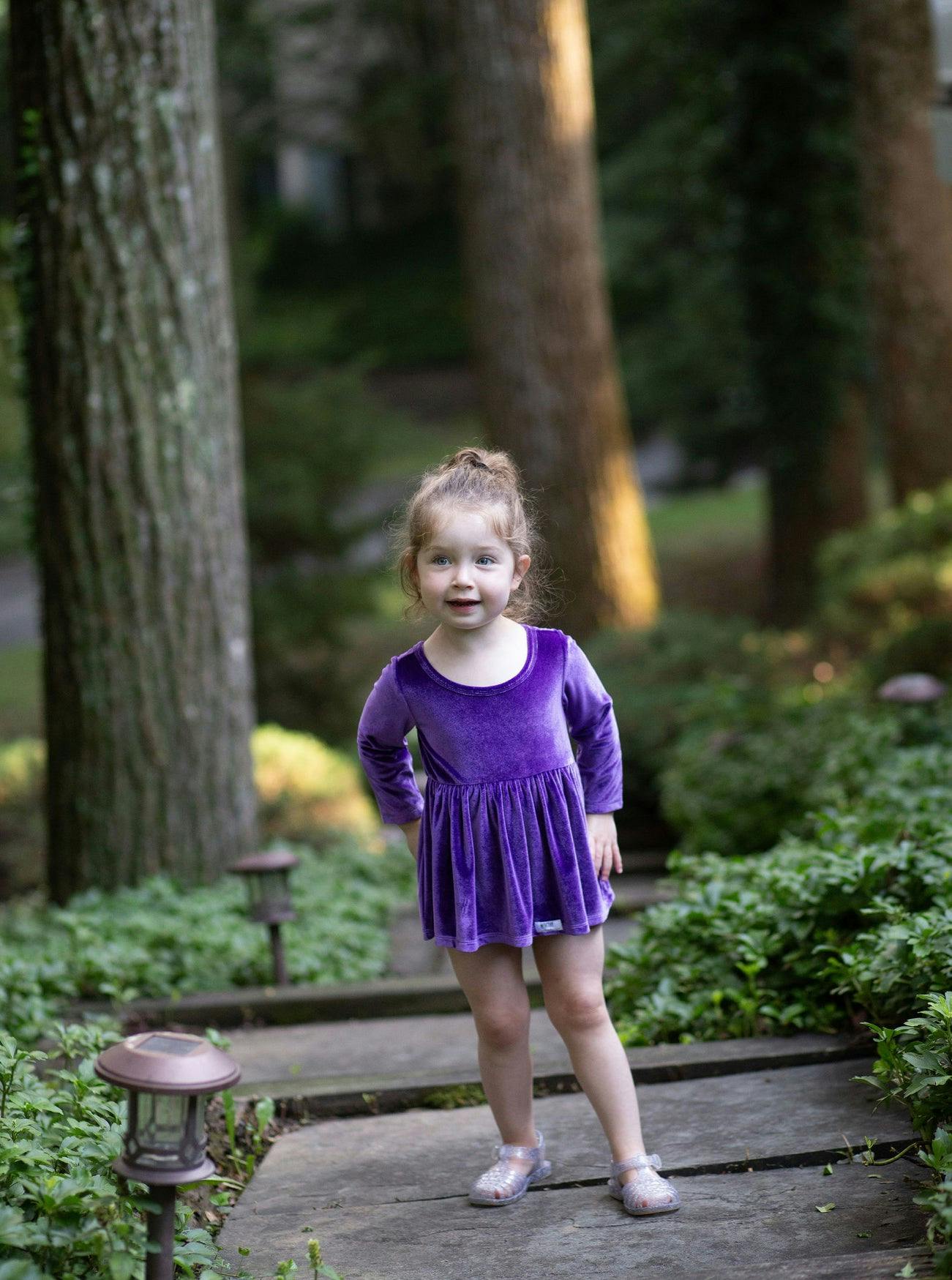 Long Sleeve Bubble Romper in Dark Purple Velvet
