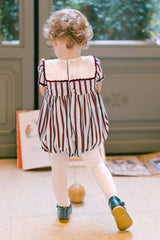 MARINE STRIPE BLUE BURGUNDY SMOCKED ROMPER