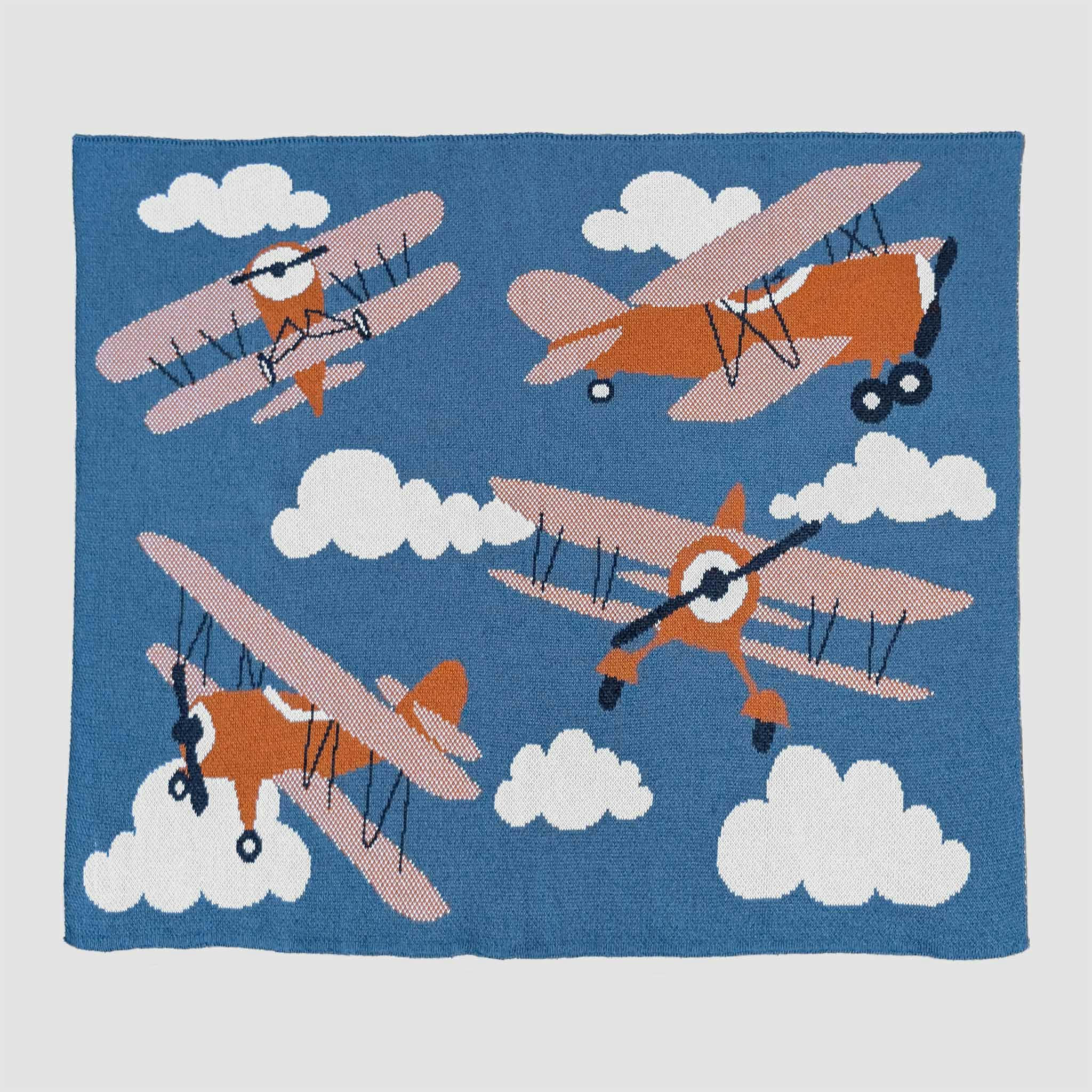 Baby Cotton Knit Blanket - Planes