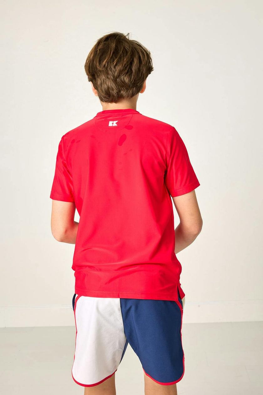 red white and navy block retro super short with red piping