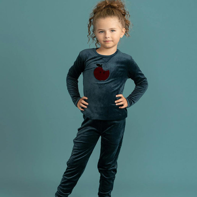 Apple Print Cotton Velour 2Pc Set Clay