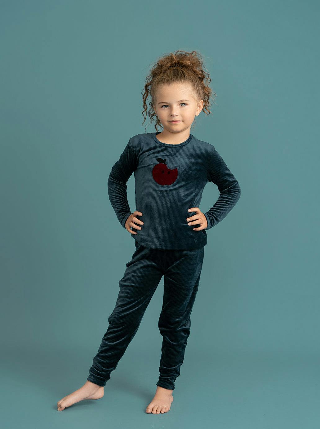 Apple Print Cotton Velour 2Pc Set Clay