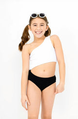 Dina Crinkle Side Cutout One Piece Swimsuit - Black and White