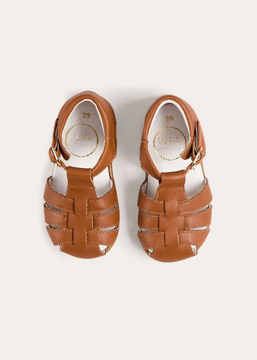 Woven Leather Fisherman Sandals in Brown (20-27EU)