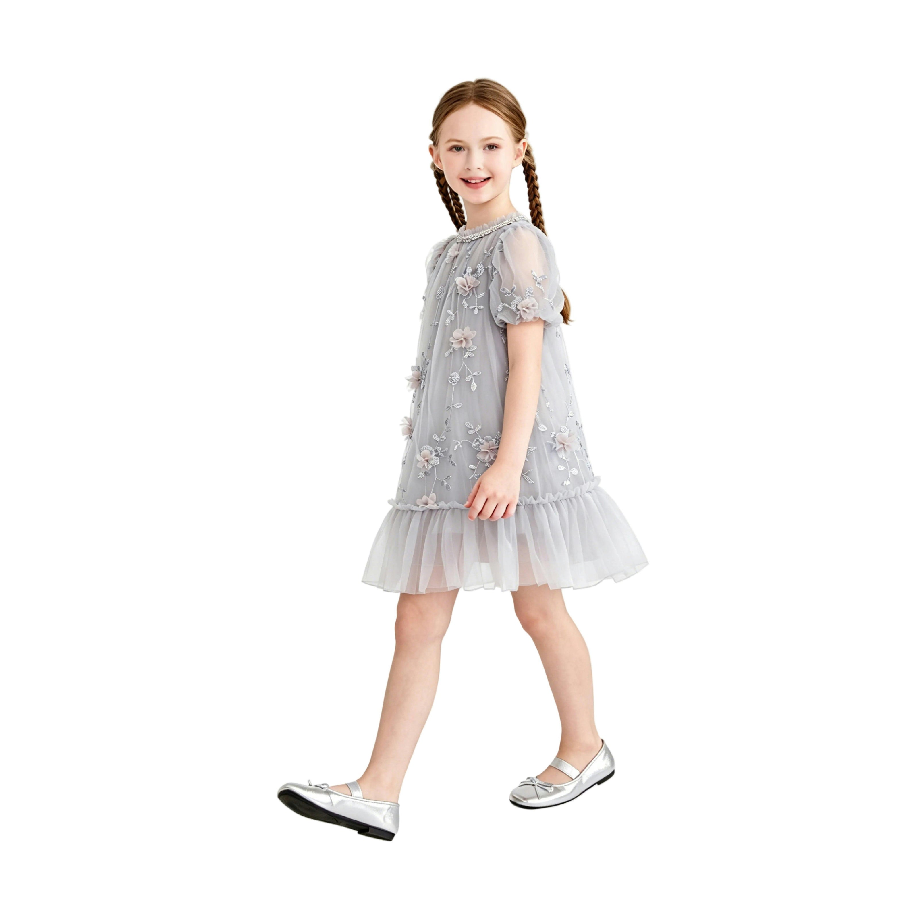 Silver Bloom Embroidered Occasion Dress
