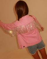 Pink Crystal Tassel Denim Jacket
