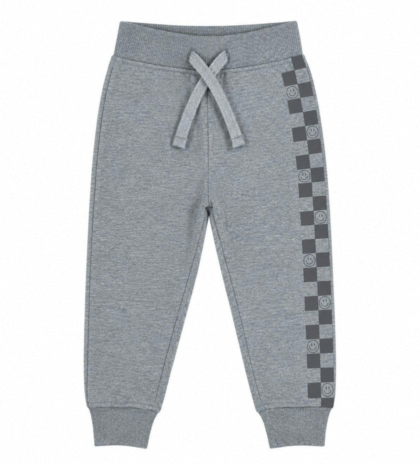 Kids Smile Check French Terry Jogger - Grey