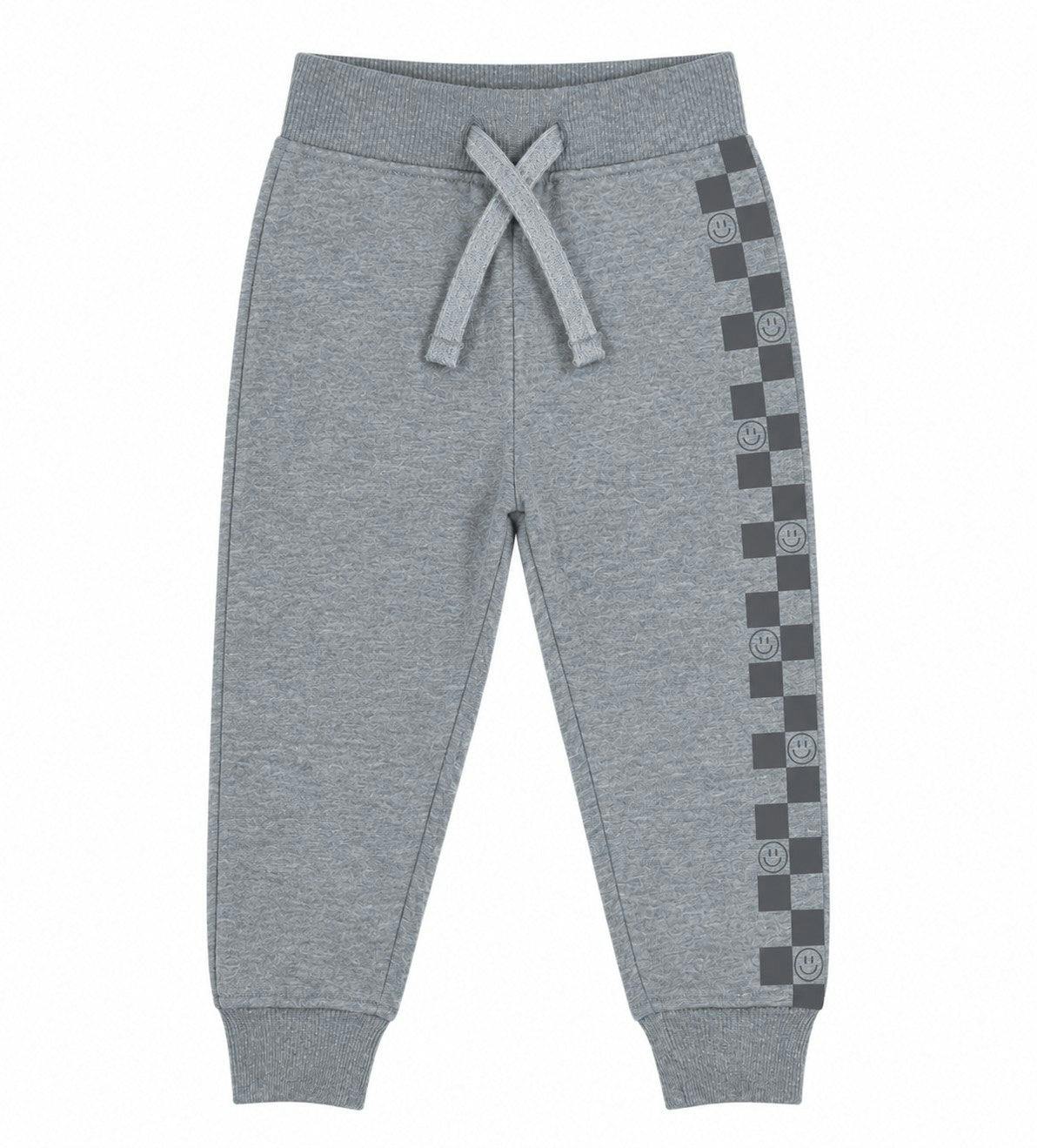 Kids Smile Check French Terry Jogger - Grey