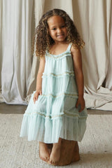 Wisteria | Embellished Tulle Frill Dress | Cyan