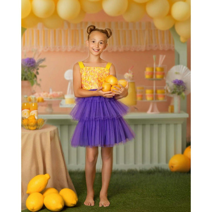 Citrus Bloom Purple Sequin Tulle Birthday Dress for Girls