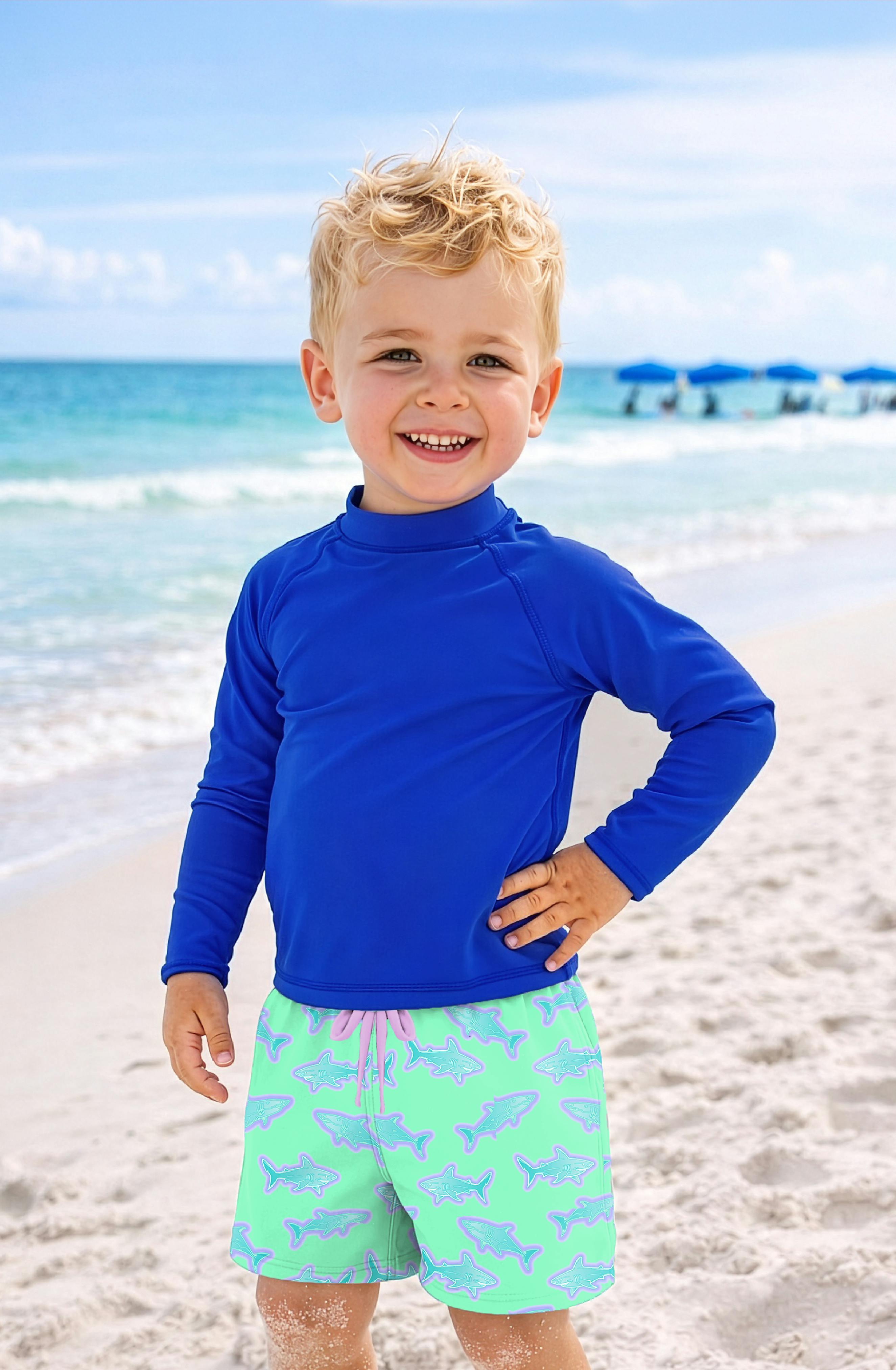 Dylan Boys Neon Sharks Print Board Shorts