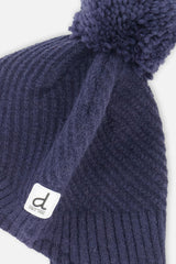 Winter Peruvian Knit Hat with Pompom Navy Blue