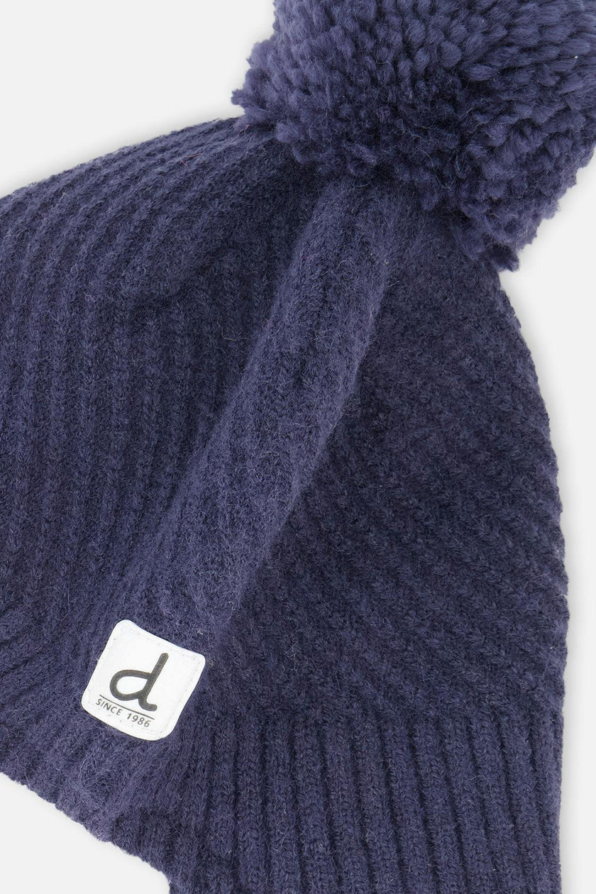 Winter Peruvian Knit Hat with Pompom Navy Blue