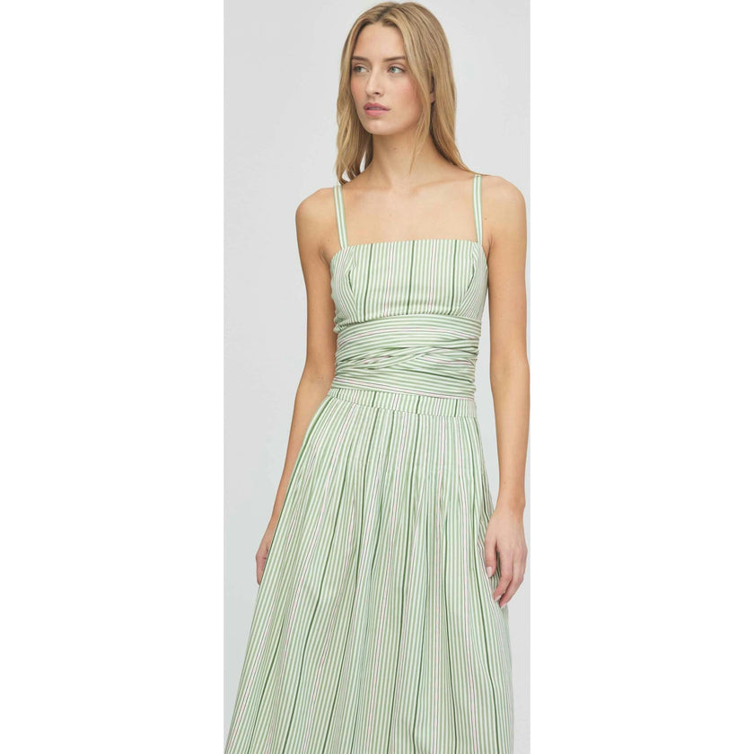 The Miranda Top - Green Jacquard Stripe