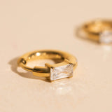 Titanium Baguette Crystal Rounded Huggie Hoop Earrings - FeatherTUFF™