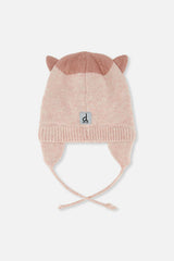 Baby Leopard Winter Knit Hat With Ear Flaps And Ears Pale Dusty Pink