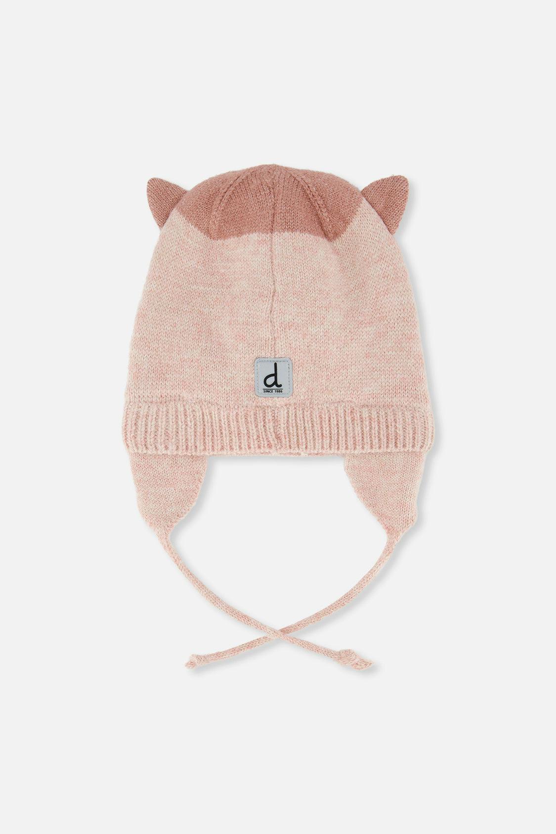 Baby Leopard Winter Knit Hat With Ear Flaps And Ears Pale Dusty Pink