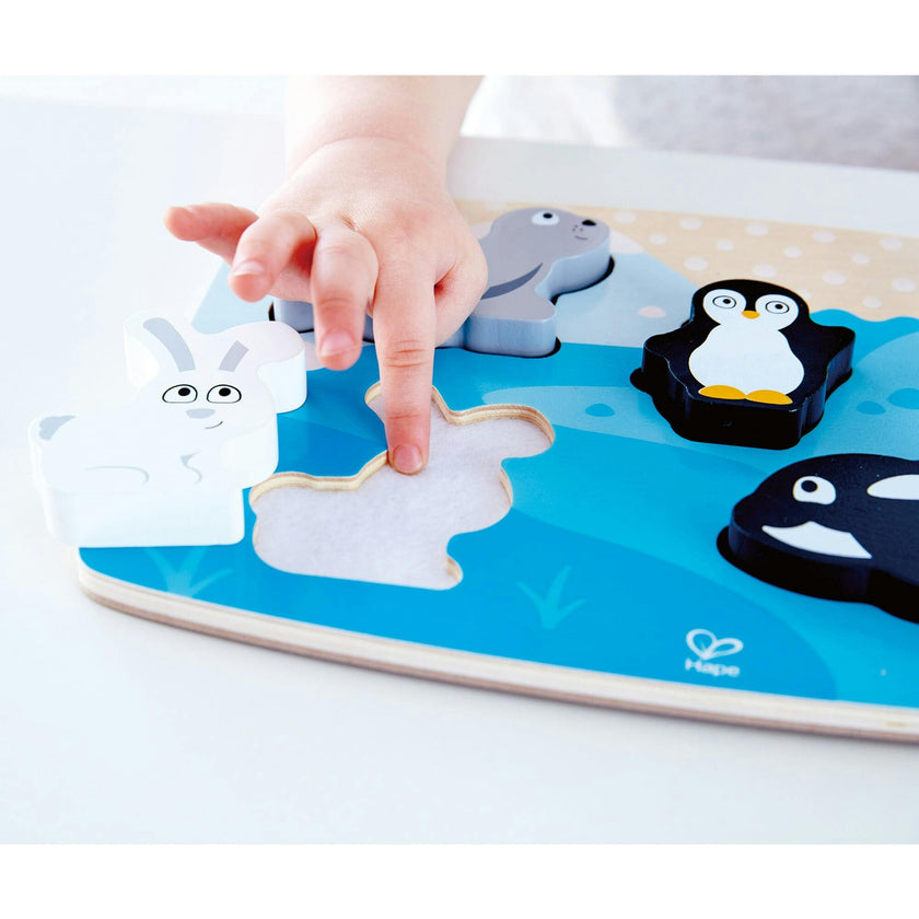 Hape: Polar Animal Tactile Puzzle&nbsp;- 6pc Wooden Sensory Toy