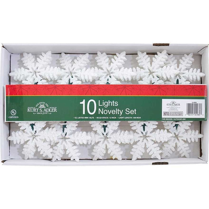 White Glitter Snowflake Cutout 10 String Christmas Party Light Strand Set
