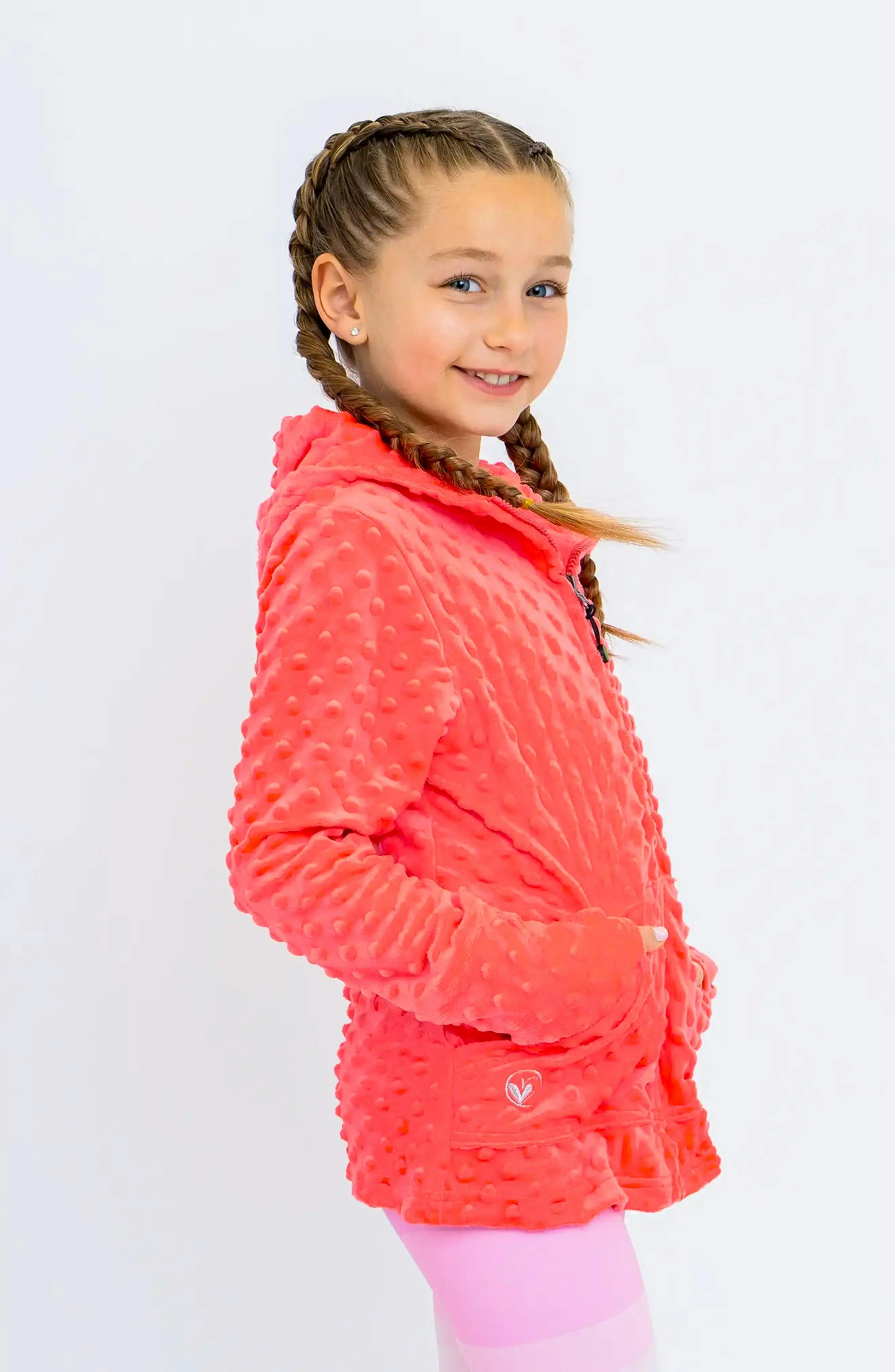Minky Bubble Zip Hoodie - Coral