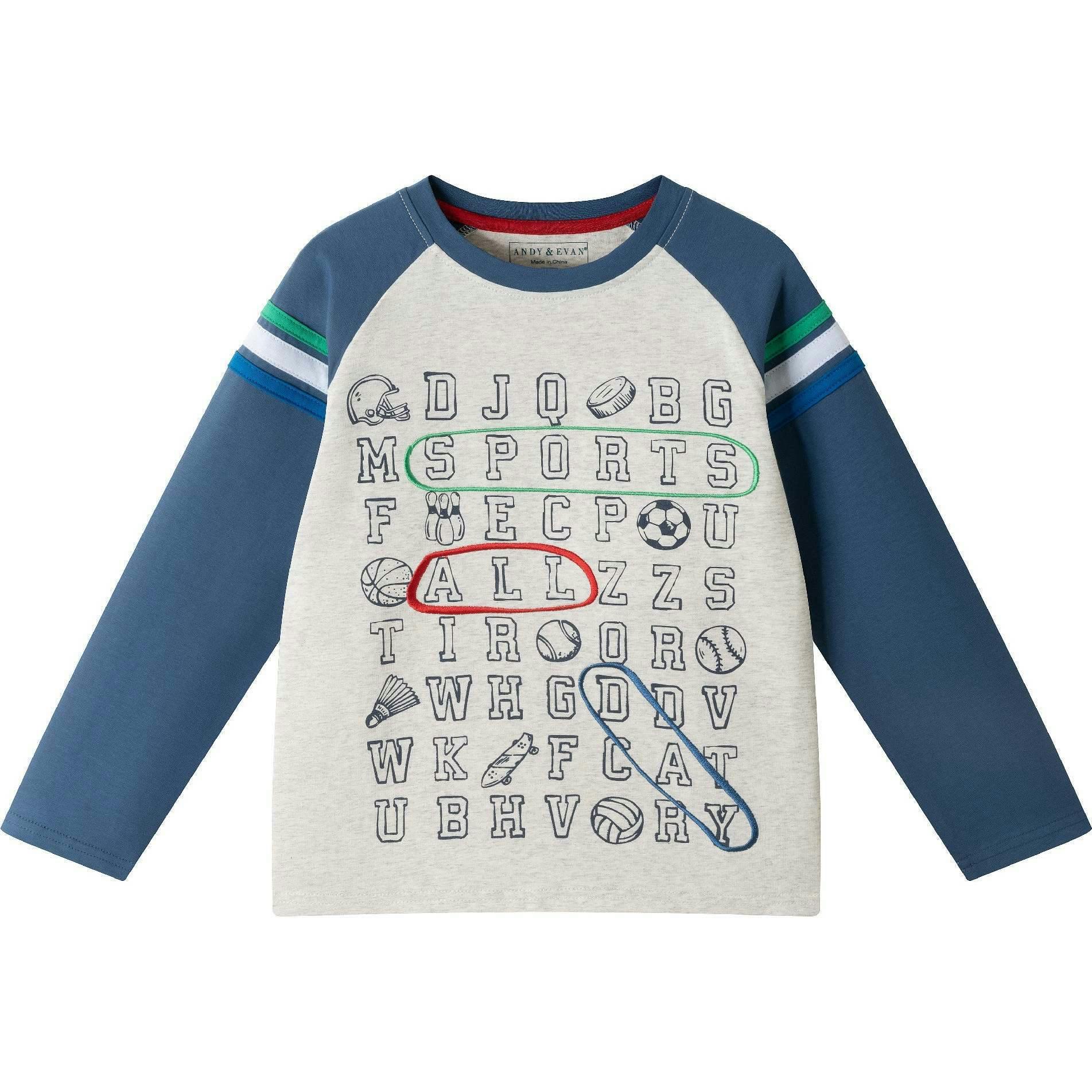 Kids Long Sleeve Raglan Color Blocked Alphabet Tee