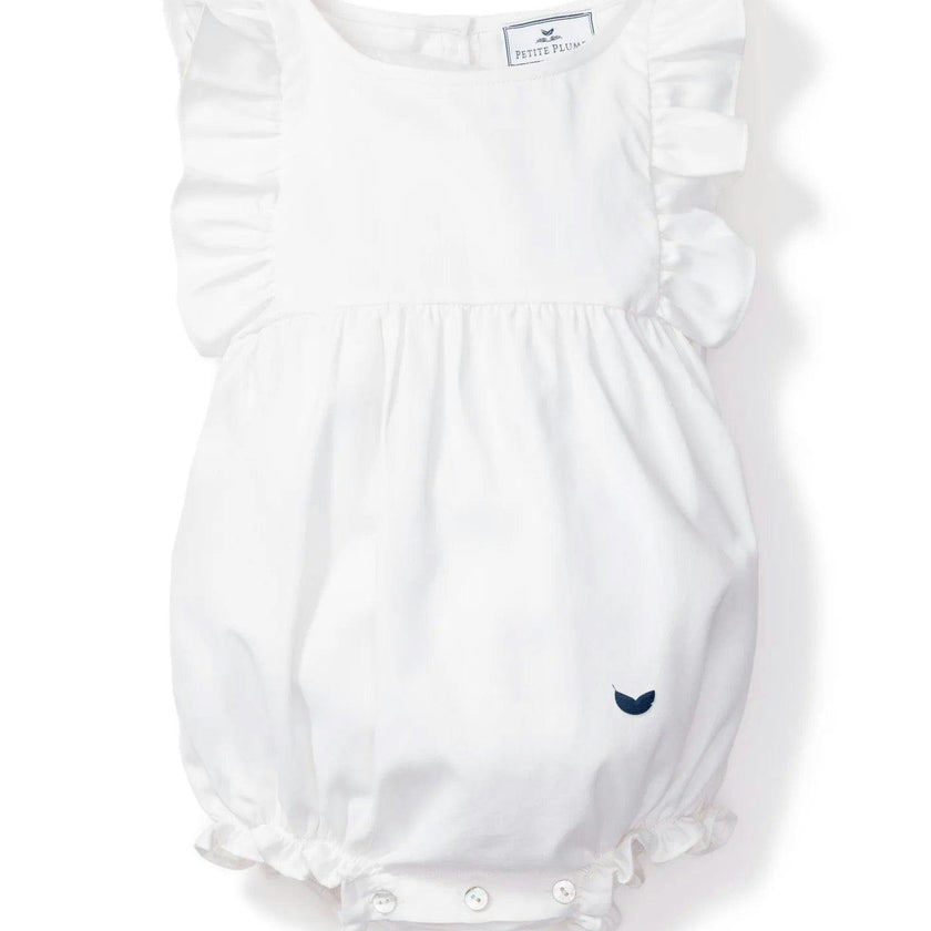 Baby's Twill Ruffled Romper in White