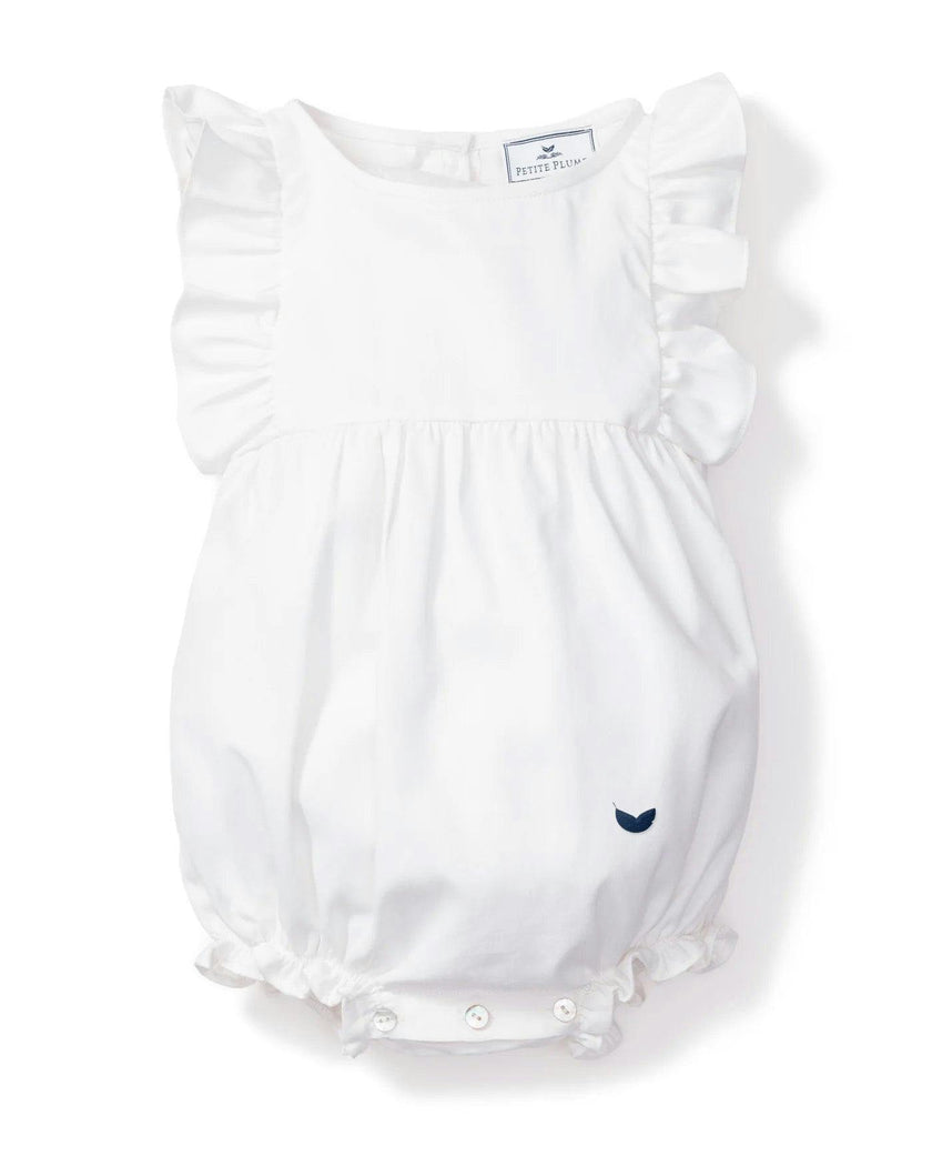 Baby's Twill Ruffled Romper in White