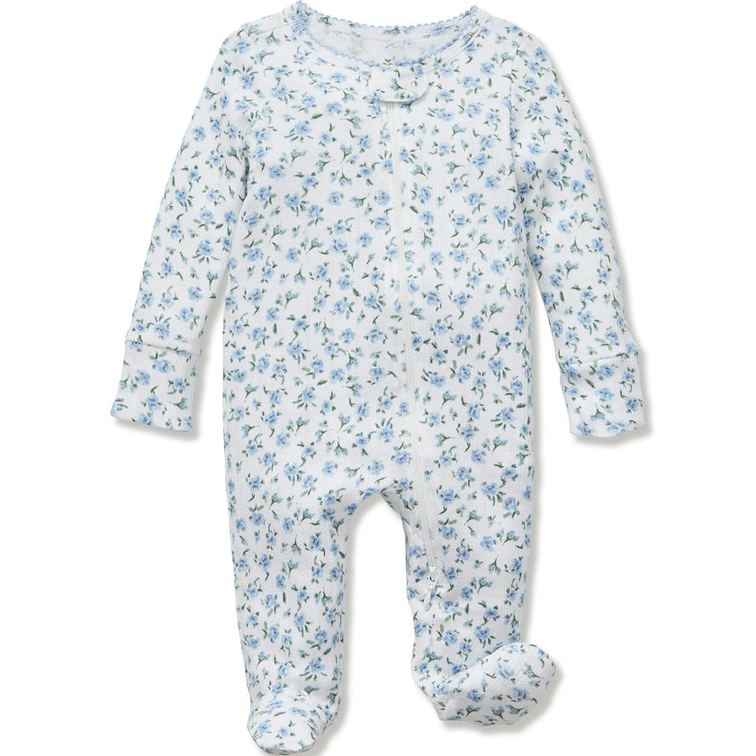 Baby's Pointelle Footie Romper in Blue Floral