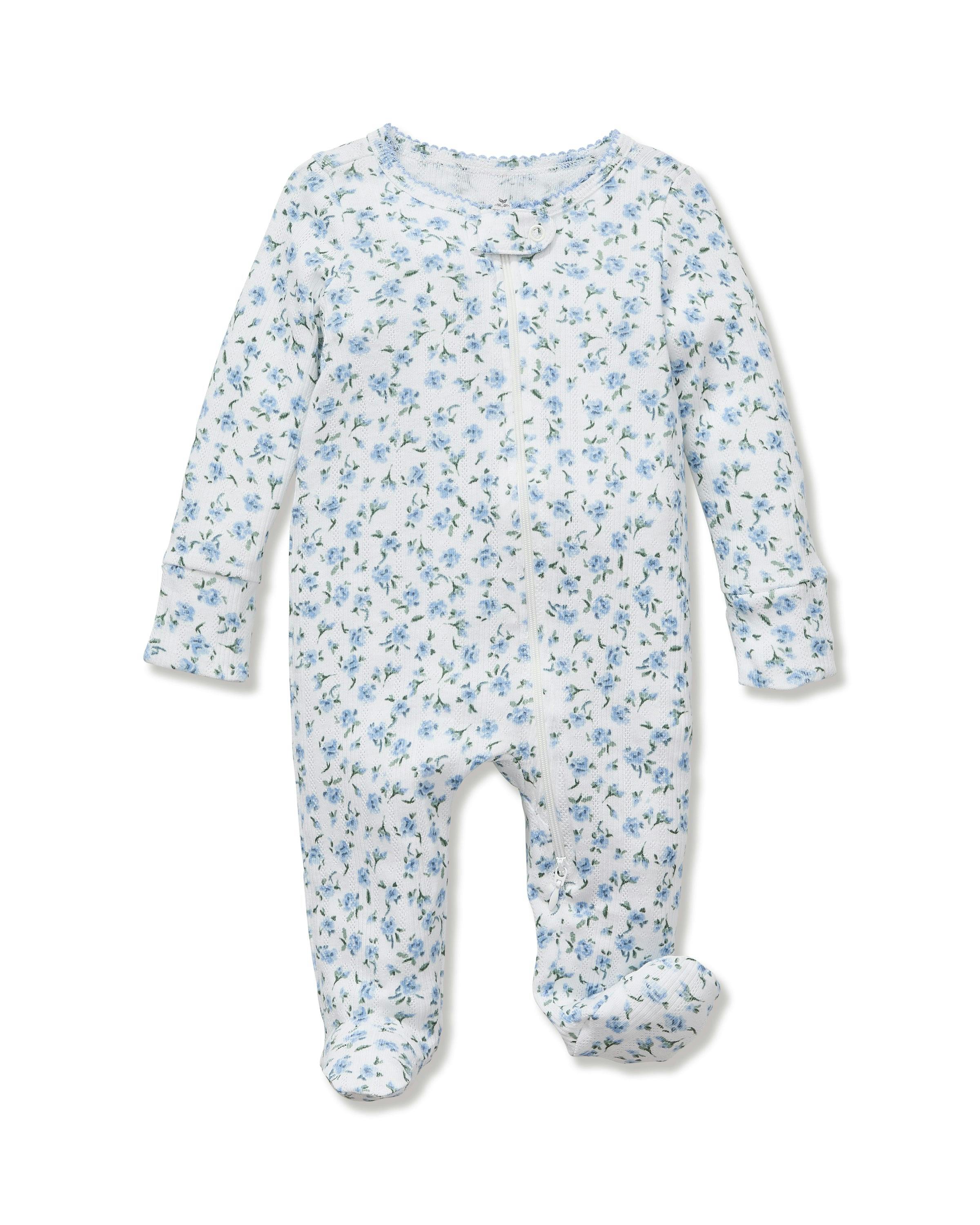Baby's Pointelle Footie Romper in Blue Floral