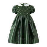 Baby Green Taffeta Rosebud Smocked Dress