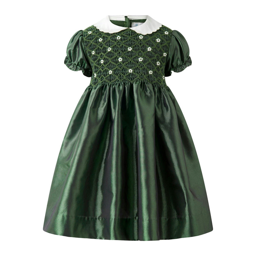 Baby Green Taffeta Rosebud Smocked Dress