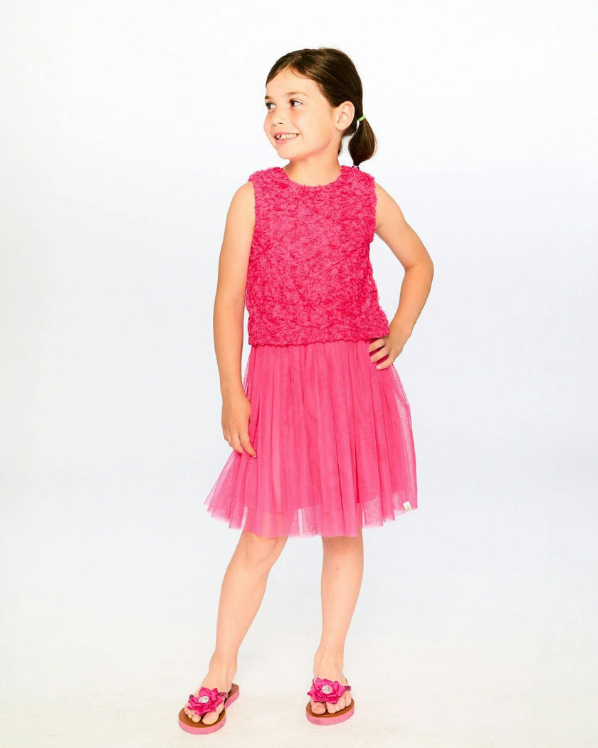 Sleeveless Textured Rosette Dress