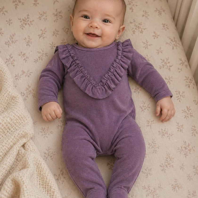 Velour Ruffle Long Sleeve Footie