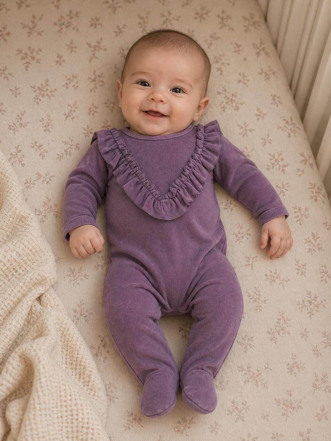 Velour Ruffle Long Sleeve Footie