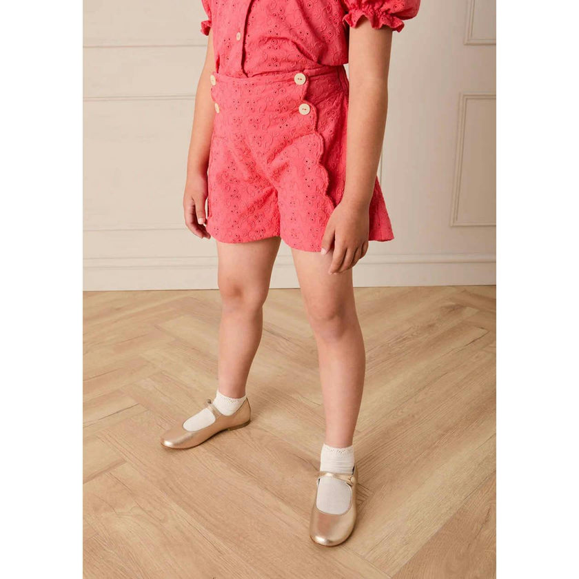 Broderie Anglaise High Waisted Shorts in Strawberry (4-12yrs)