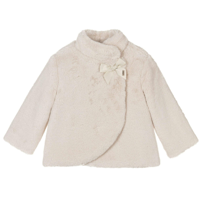 Off White Bow Faux Fur Coat