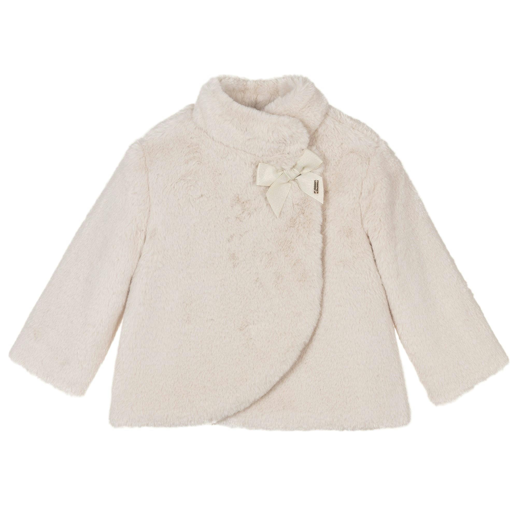 Off White Bow Faux Fur Coat