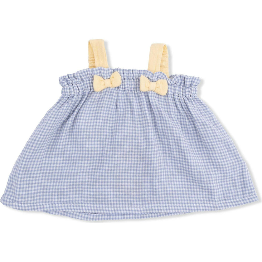 Micro Gingham Blue Blizzard - Top with Bows and Ruffle Leg Bloomer