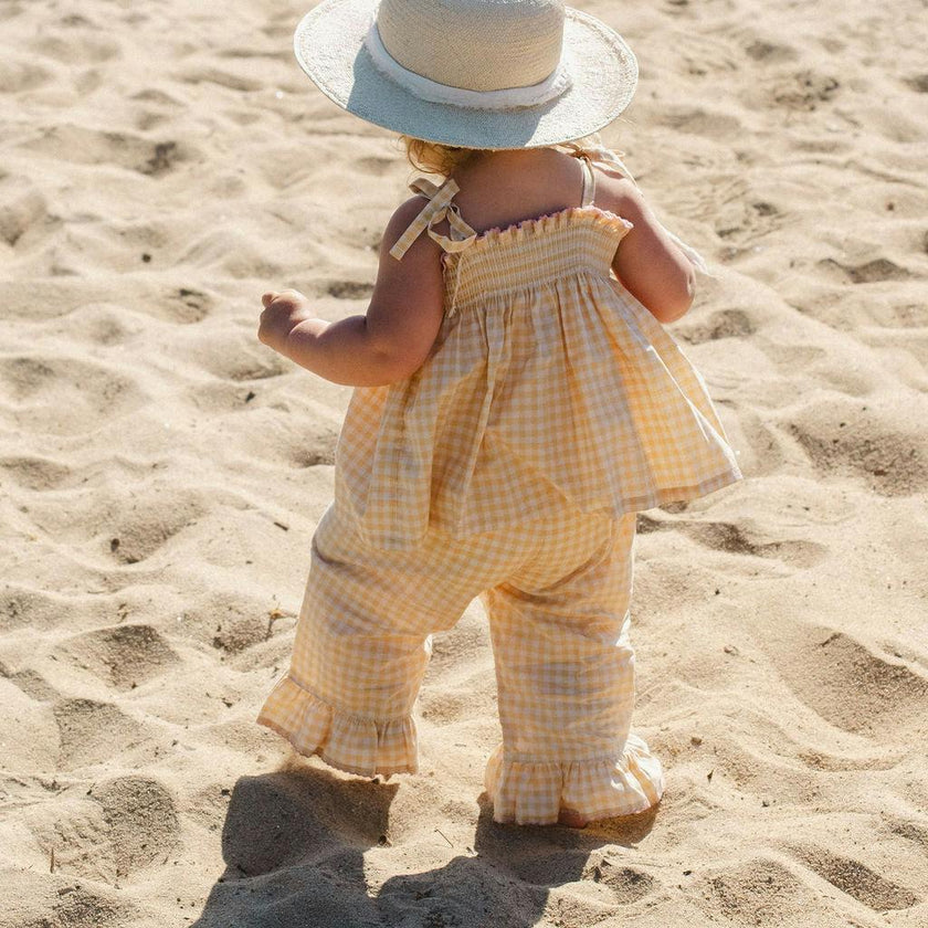 Ruffle Pant Set in Yellow Gingham/Strawberry