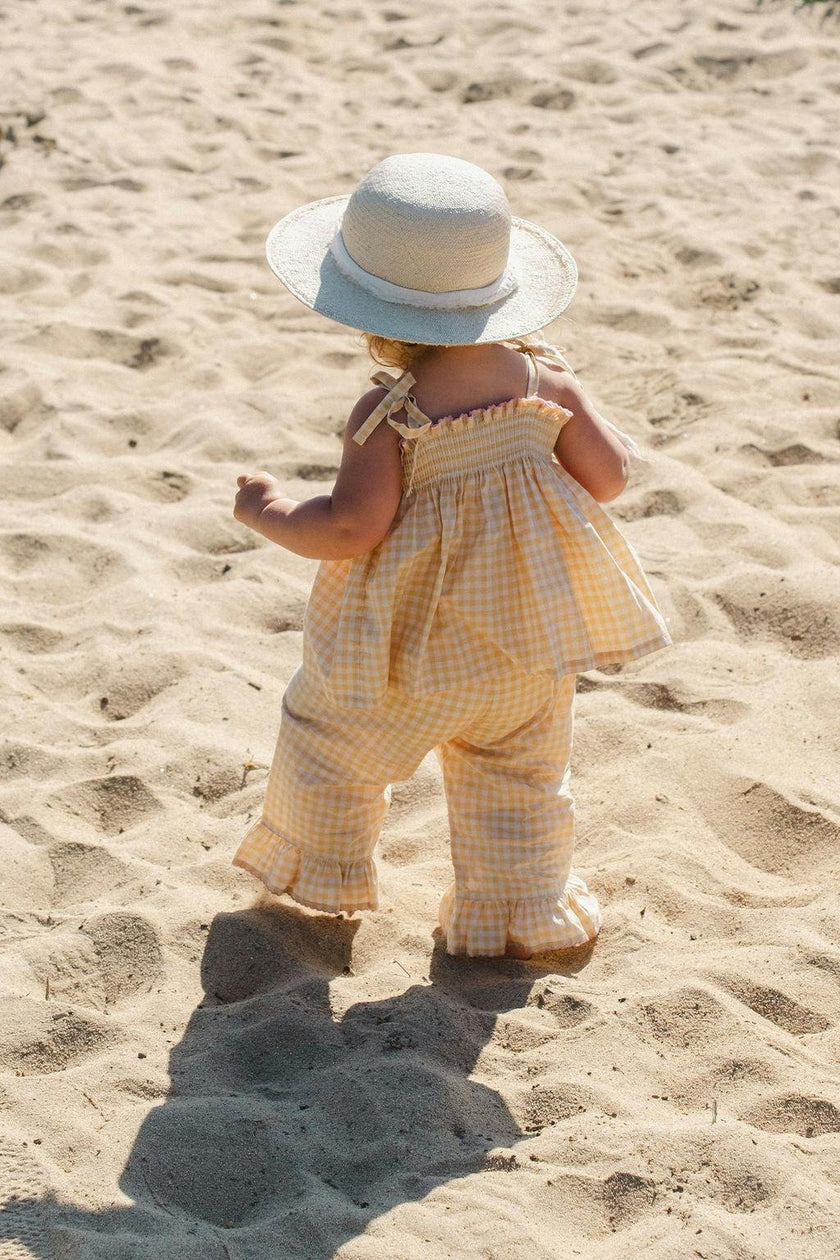 Ruffle Pant Set in Yellow Gingham/Strawberry