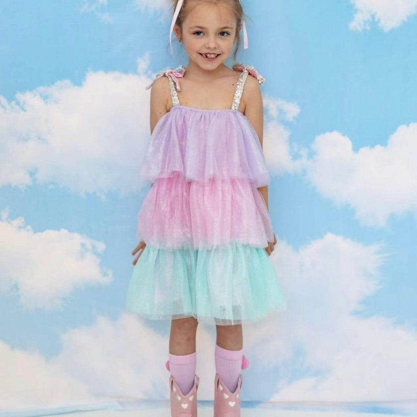 Sparkle Ombre Tie Shoulder Tired Dress